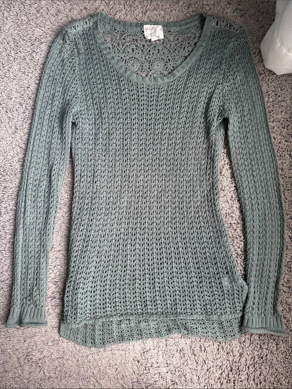 Hippie Rose Sage Open Knit Scoop Neck Sweater